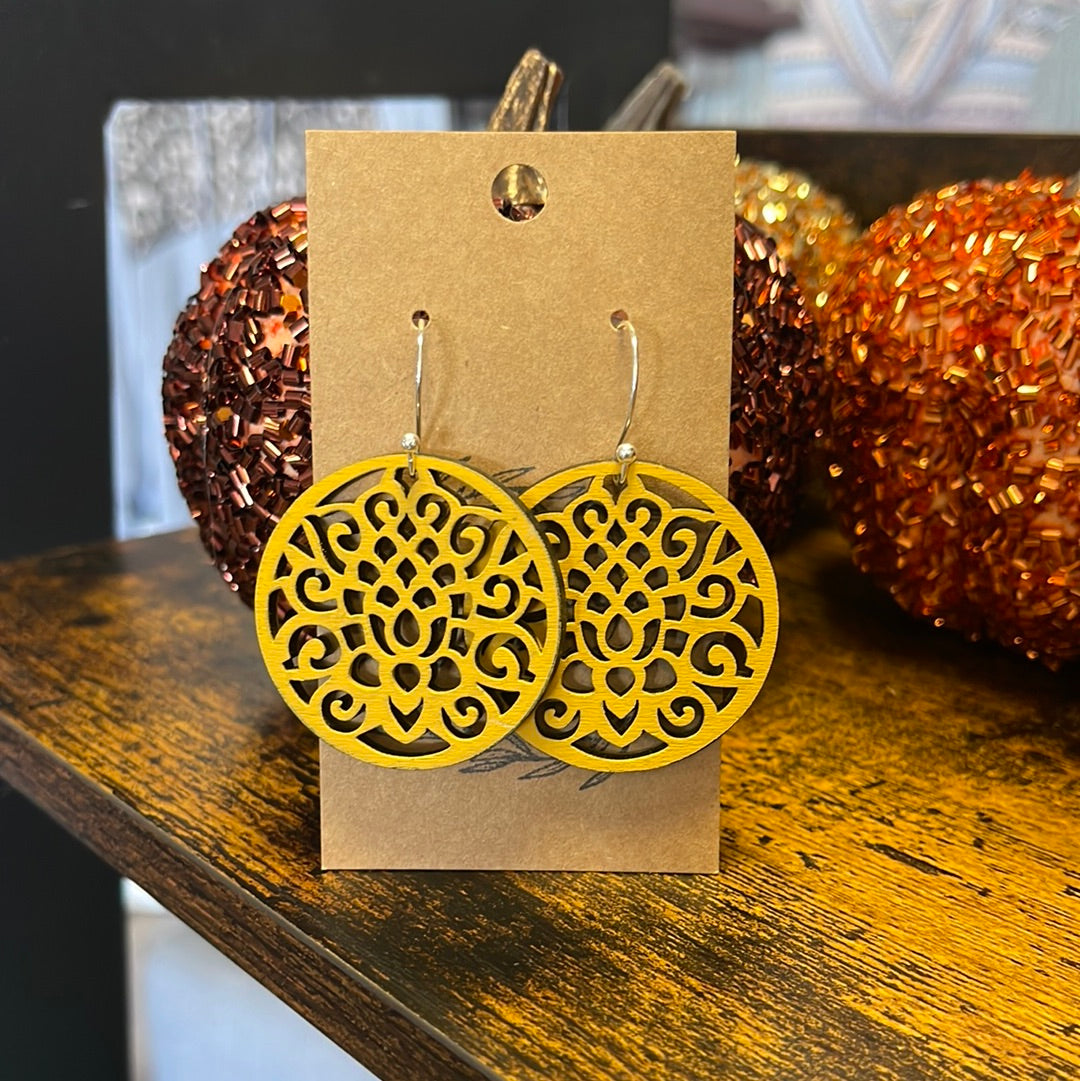 Mustard wooden round earring