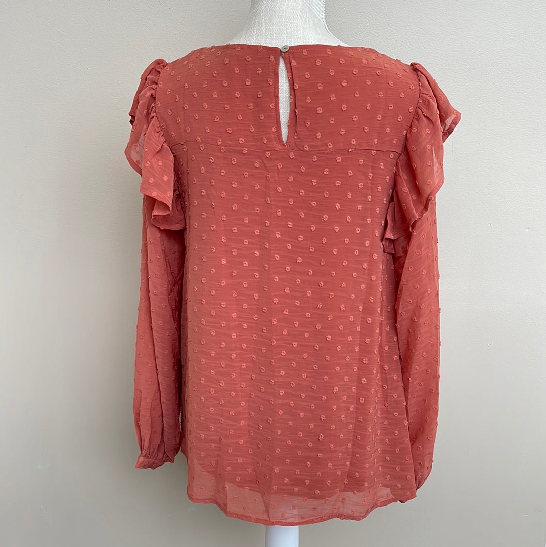 Embroidered Swiss Dot Ruffle Top