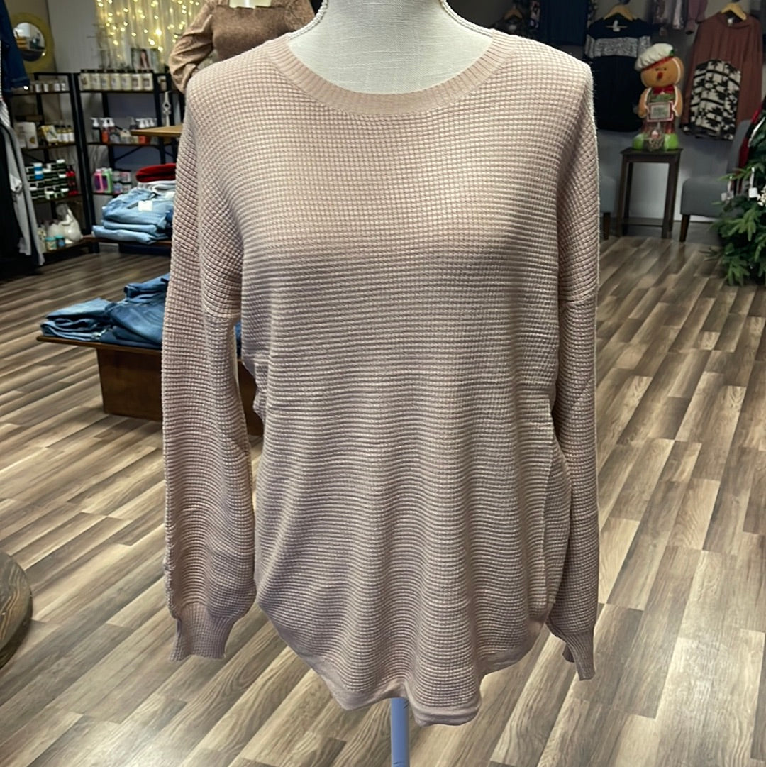 Waffle knit balloon sleeve