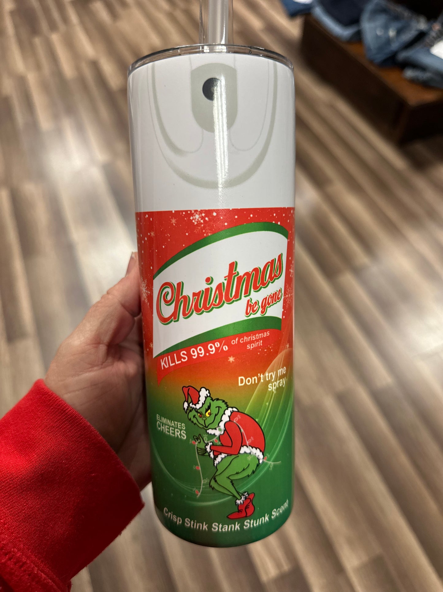 Red green guy spray can tumbler