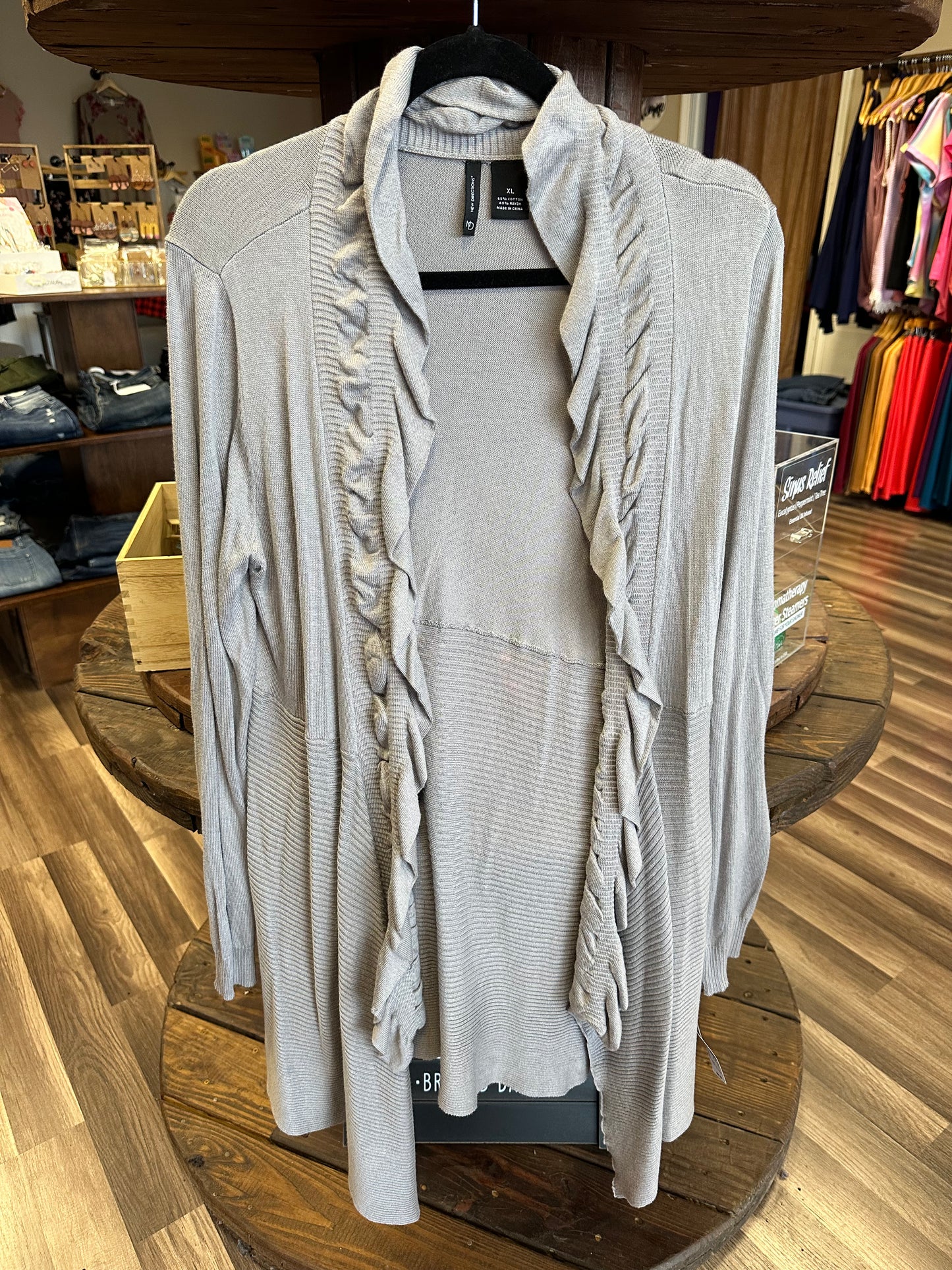 Grey ruffled cardigan XL NWT