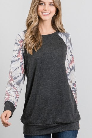 Long sleeve multi contrast top