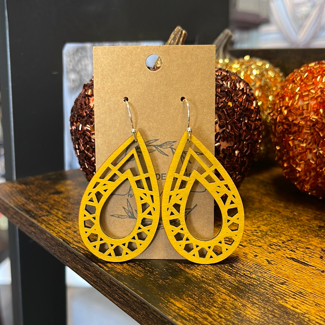 Mustard geometric wooden earring