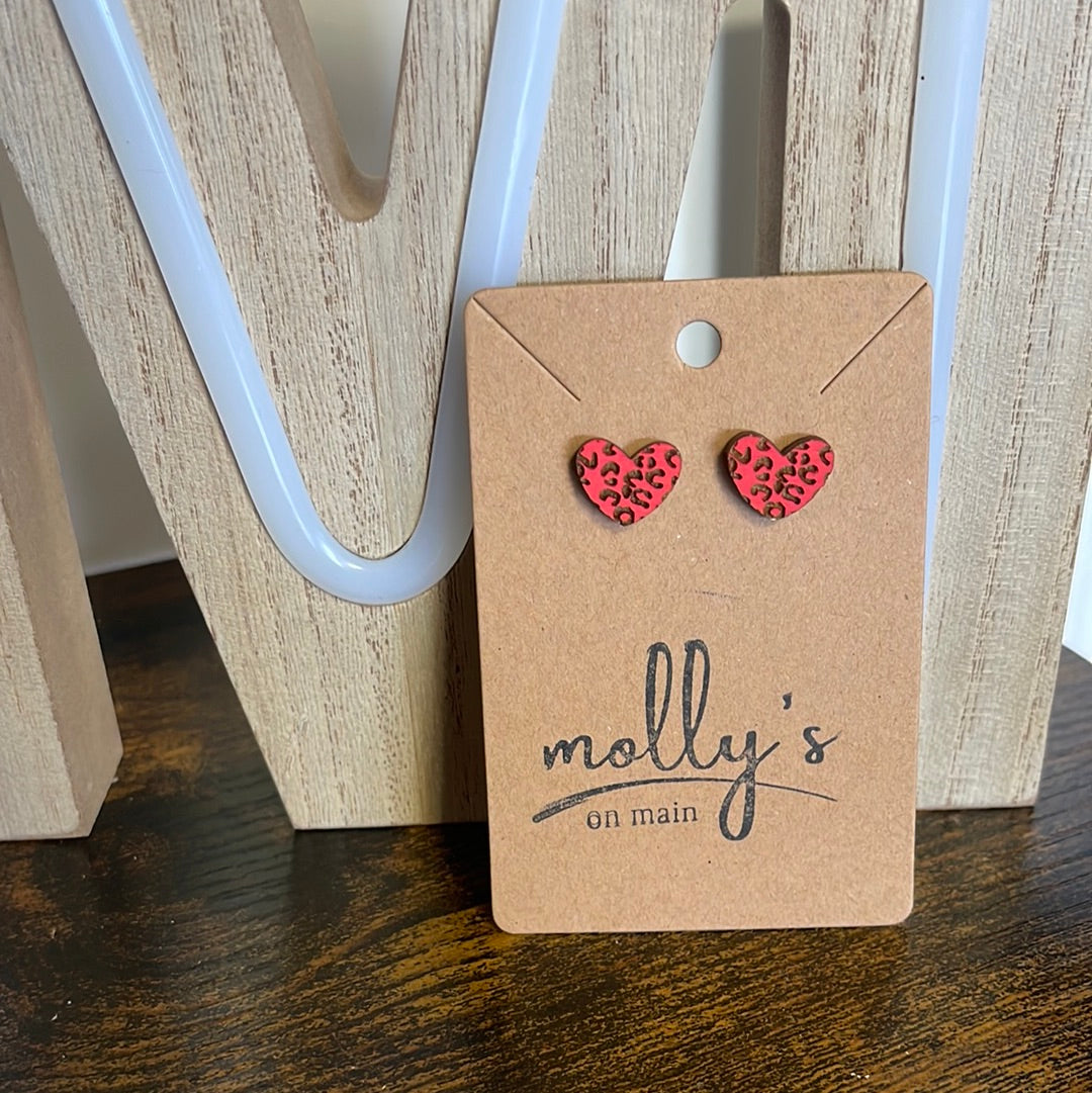 Red heart leopard earrings