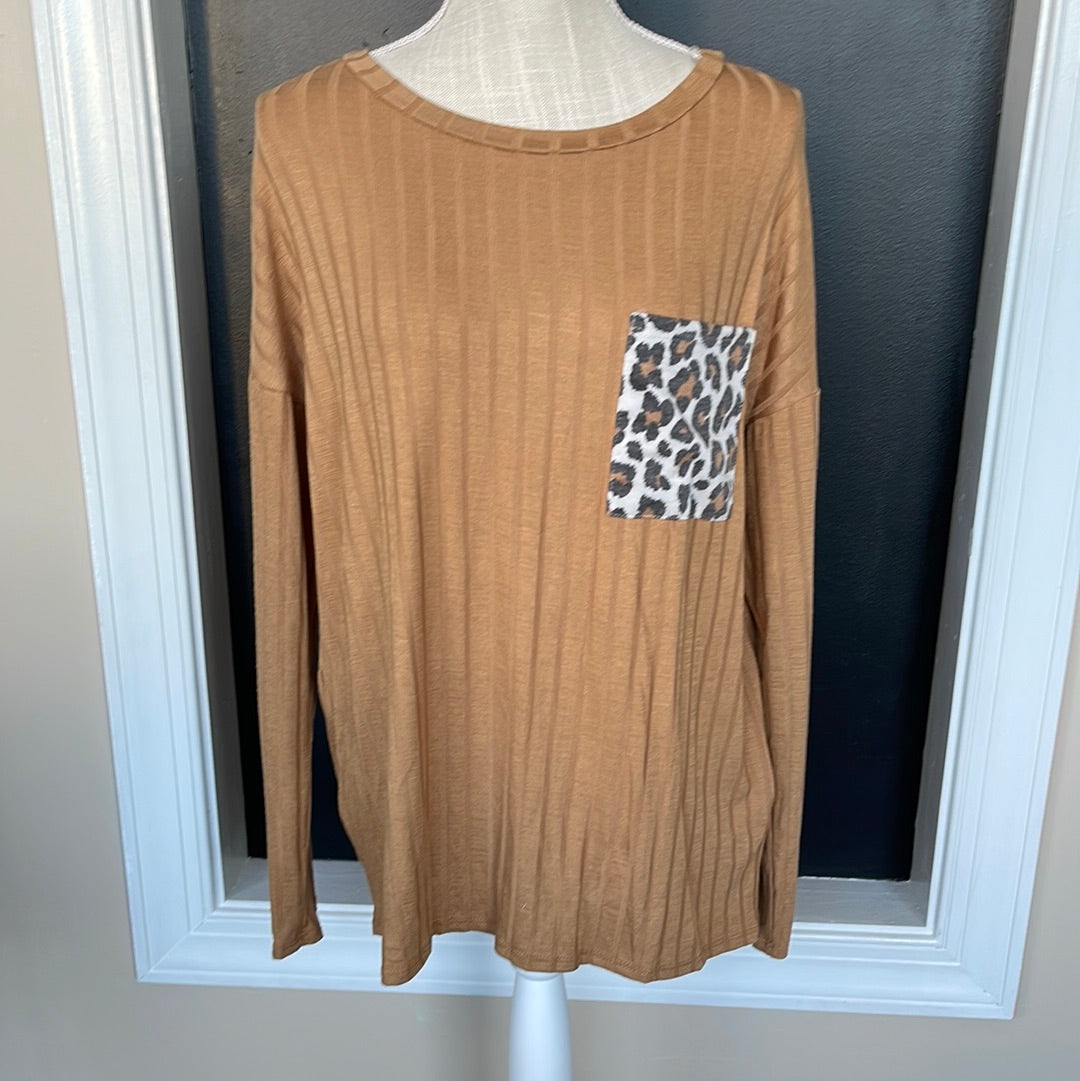 Ribbed Mustard long sleeve with Leopard Pocket