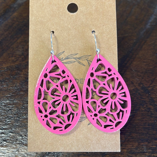 Pink wooden earrngs