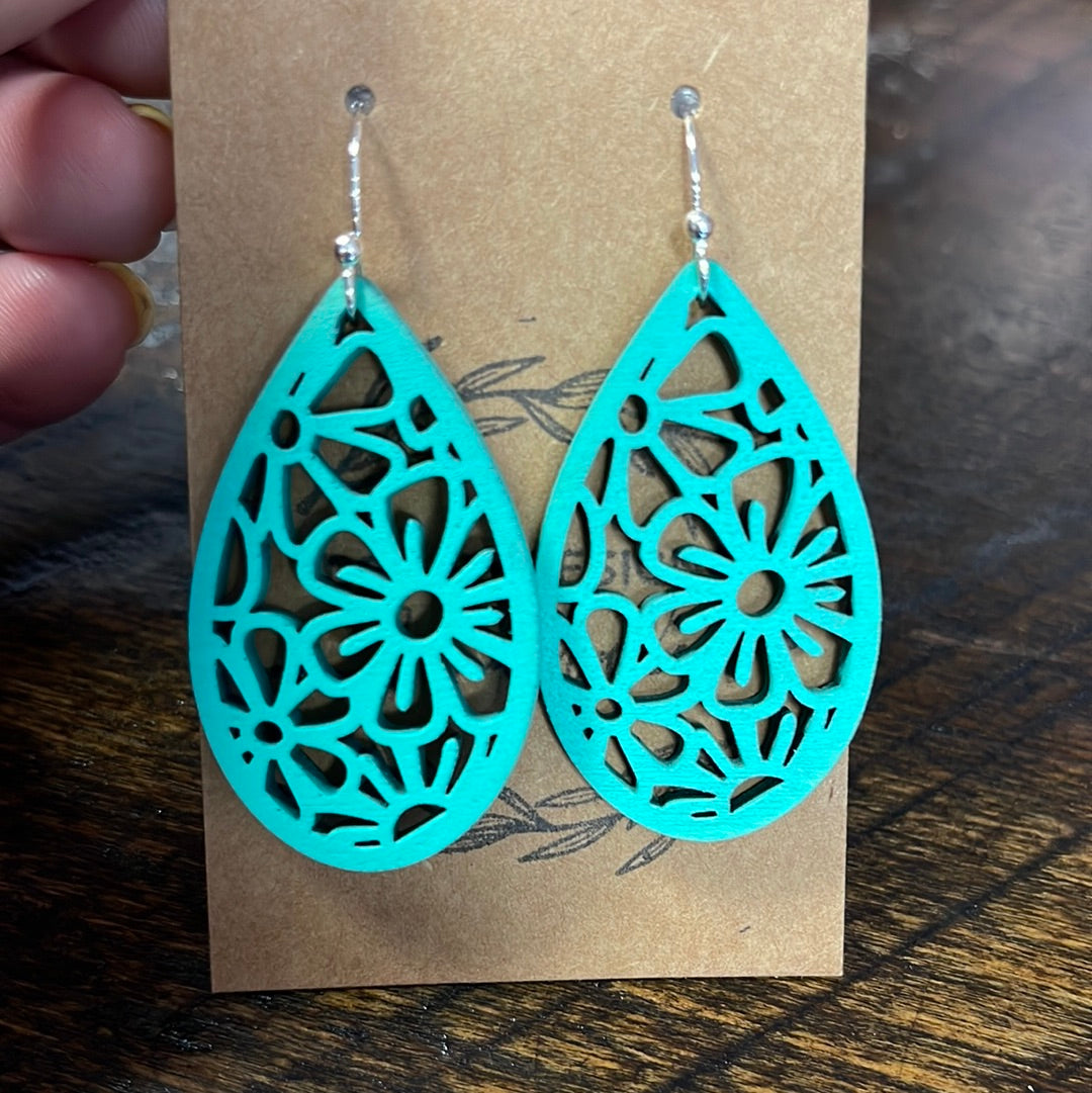 Teal wooden earrings