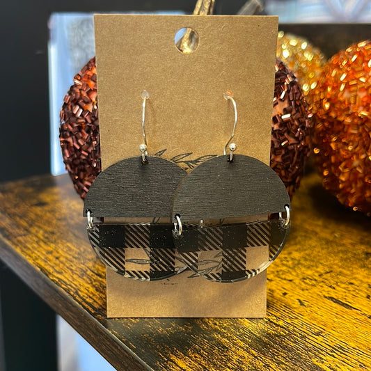 Black Plaid wooden/acrylic earrings