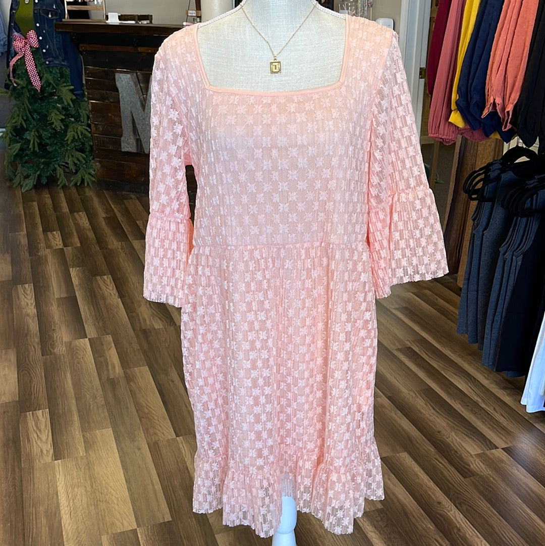 Peach lace babydoll dress with pockets