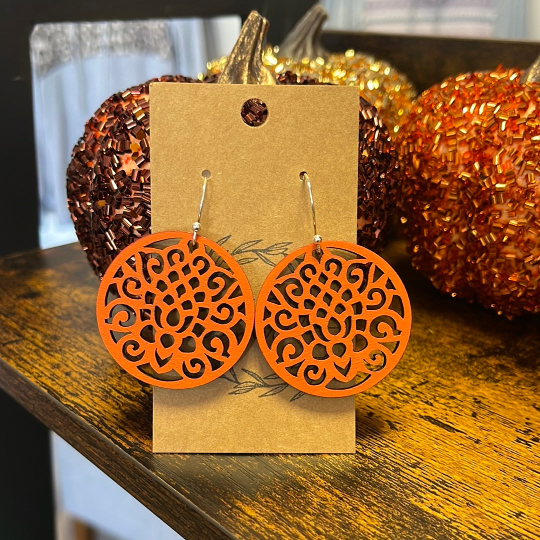 Pumpkin wooden round earring