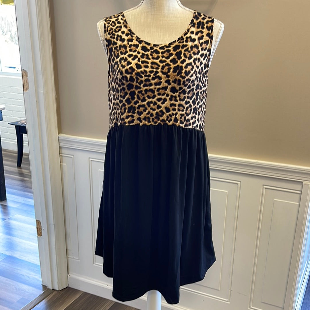 Leopard and Black Sleeveless Dress