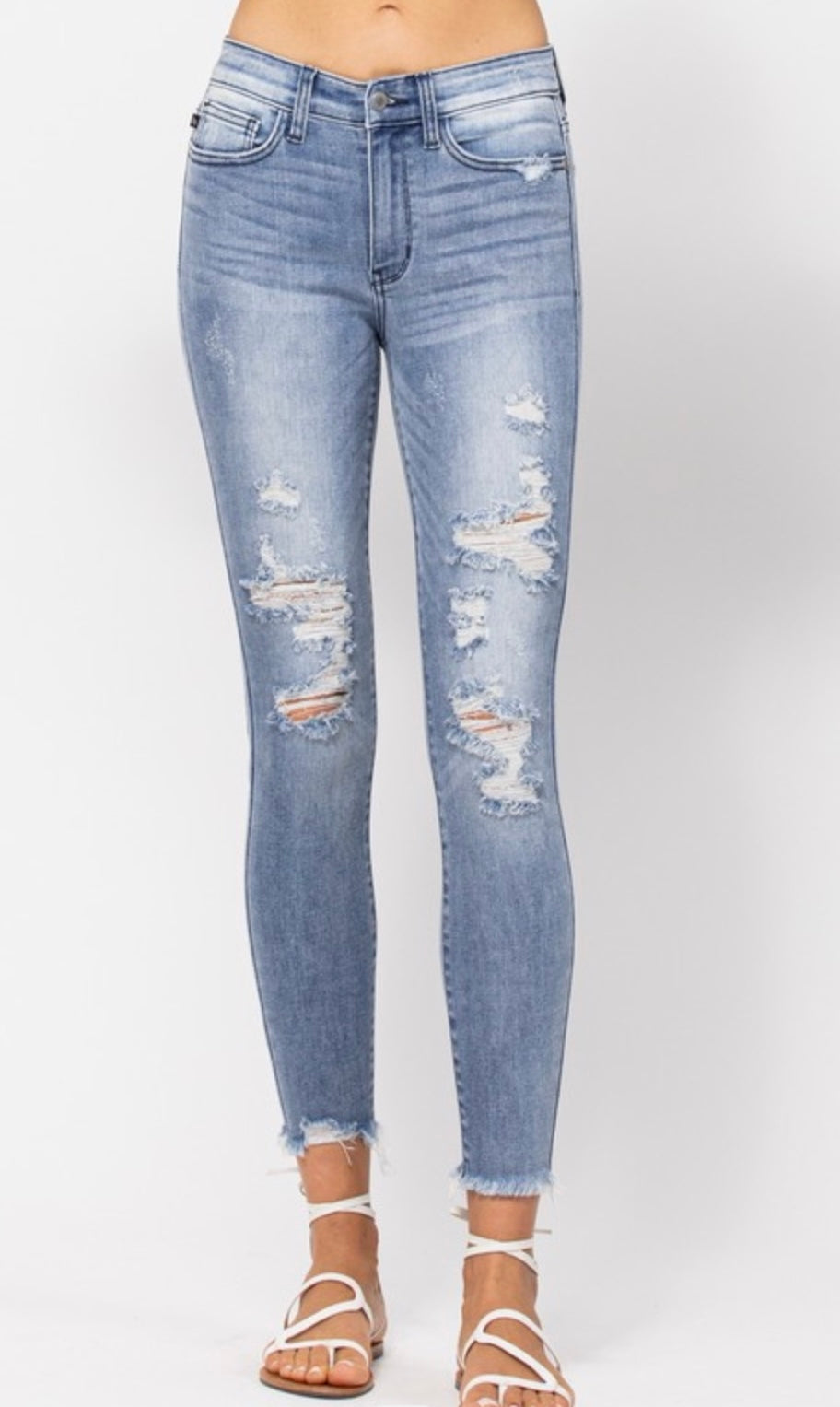 Judy Blue Mid-Rise Skinny Destroyed Jeans