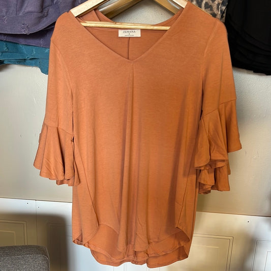 Rust ruffle sleeve top