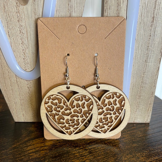 Heart dangle wooden earrings