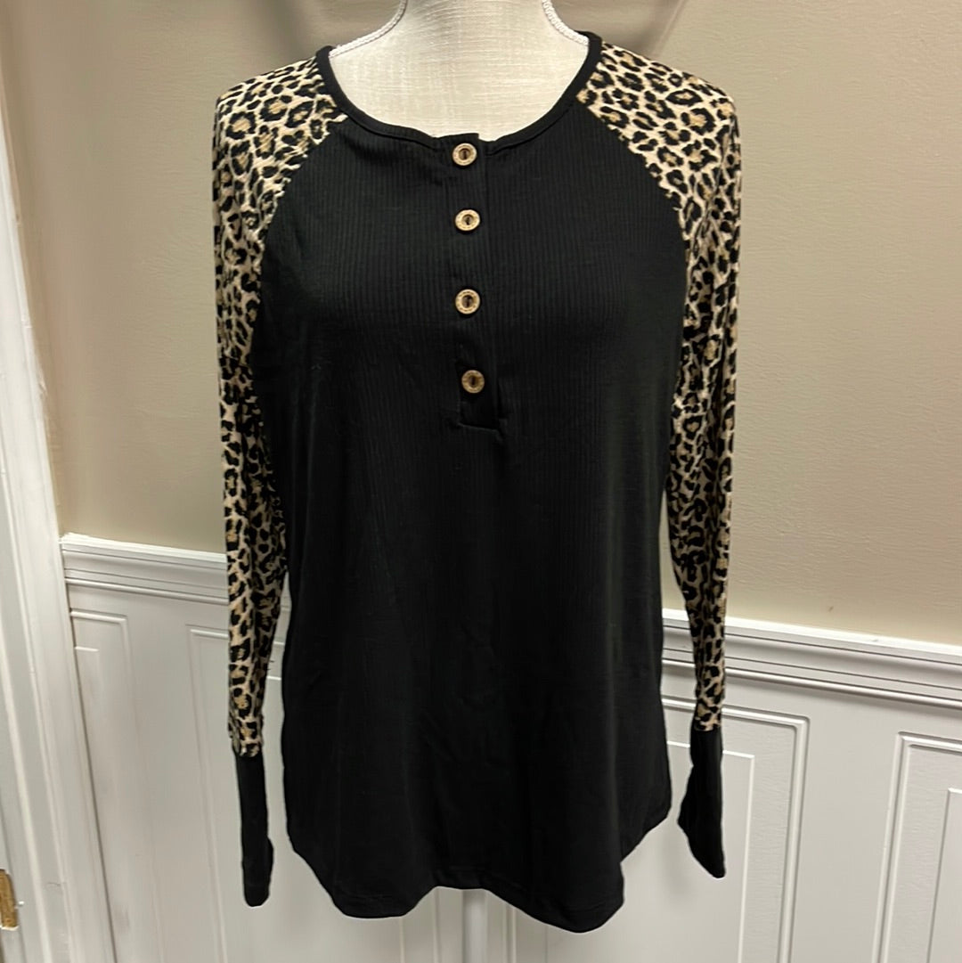 Leopard and Black Henley